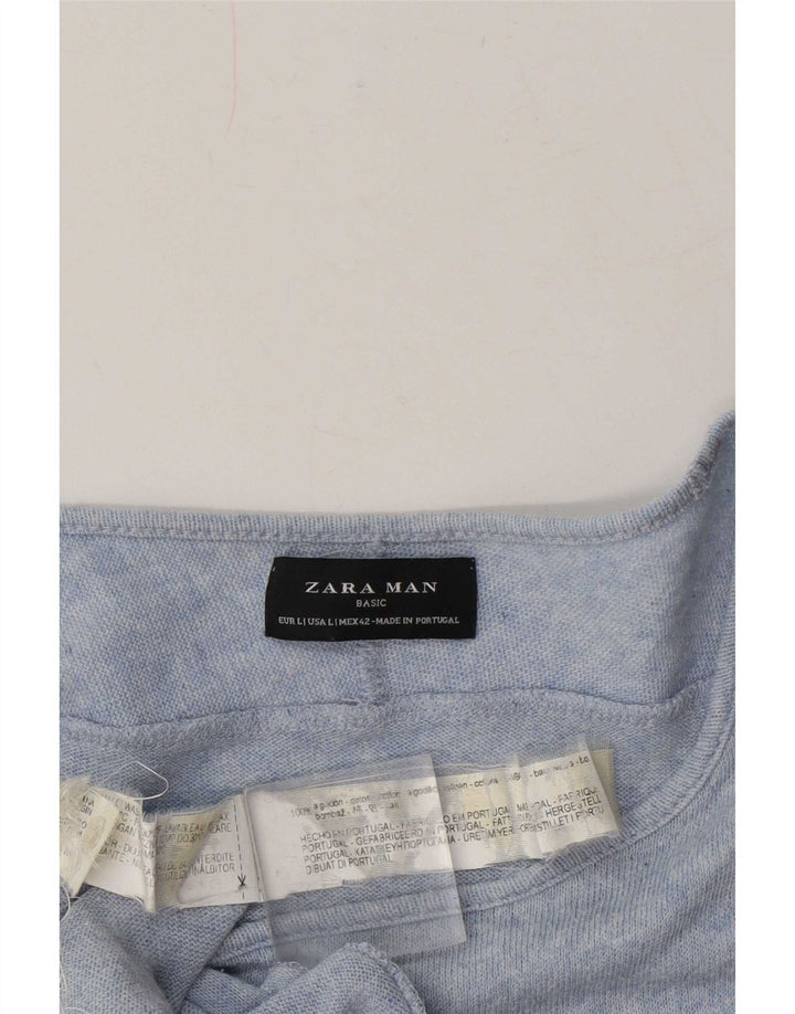 Zara Herre Top Langærmet Stor Blå Flecked Bomuld
