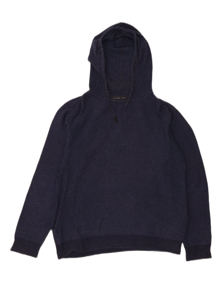 ZARA Mens Hooded Sweater Large Navy Blue Vintage Zara and Second-Hand Zara from Messina Hembry 