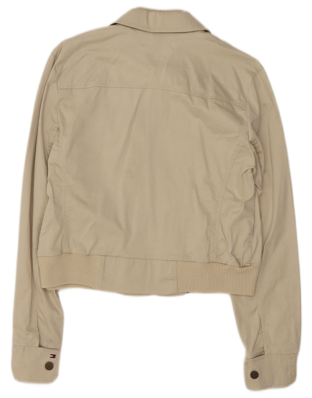 Tommy Hilfiger Womens Crop Bomber Jacket UK 16 Large Beige Cotton