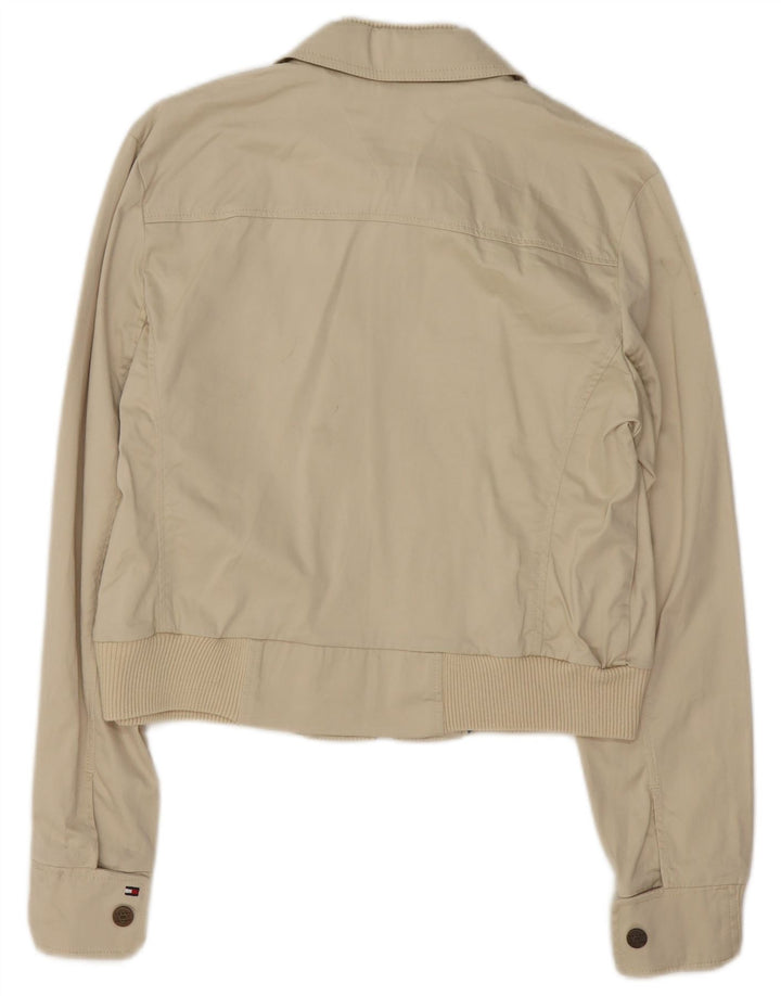 Tommy Hilfiger Womens Crop Bomber Jacket UK 16 Large Beige Cotton
