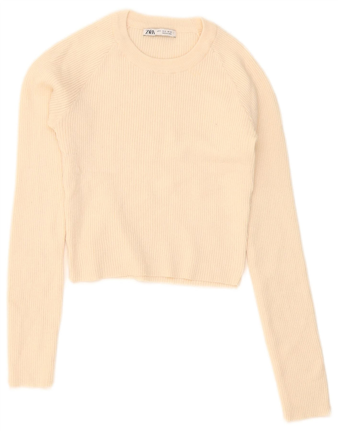 Zara Womens Crop Top Long Sleeve UK 8 Small Beige