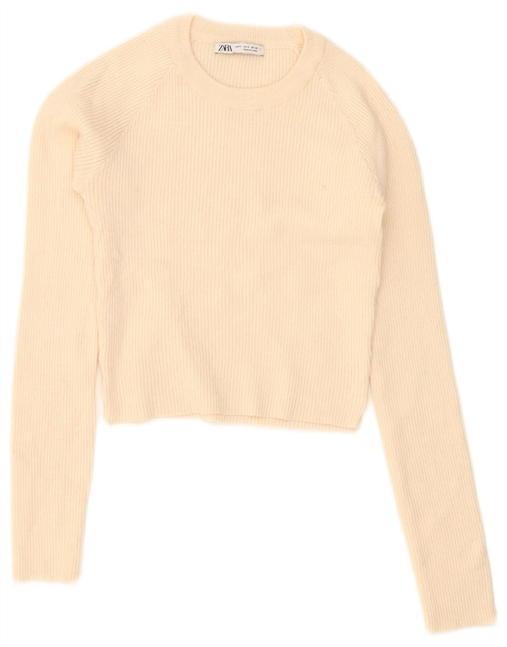 Zara Womens Crop Top Long Sleeve UK 8 Small Beige