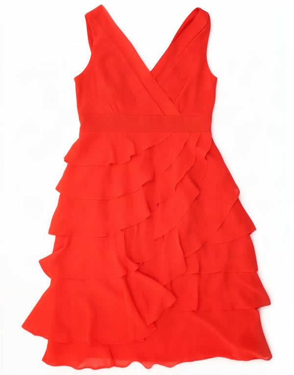 Debenhams Womens Petite Ärmelloses Stufenkleid UK 12 Mittelrotes Polyester
