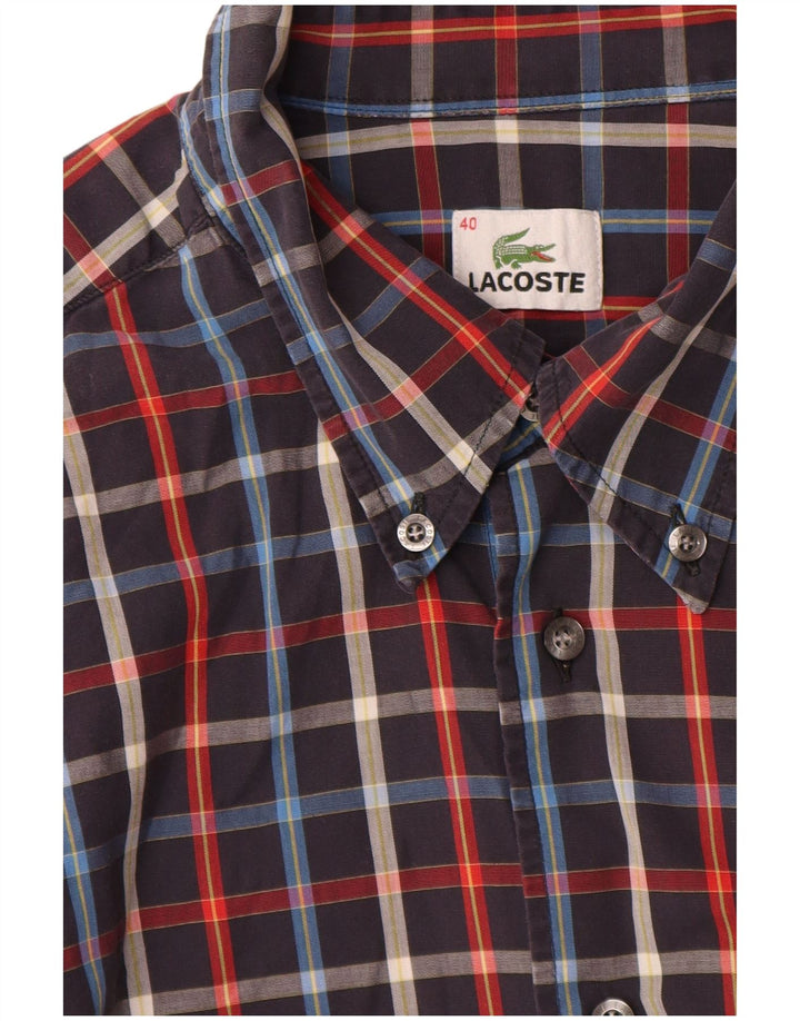 Lacoste Kortærmet Herreskjorte Størrelse 40 Medium Marineblå Ternet Bomuld