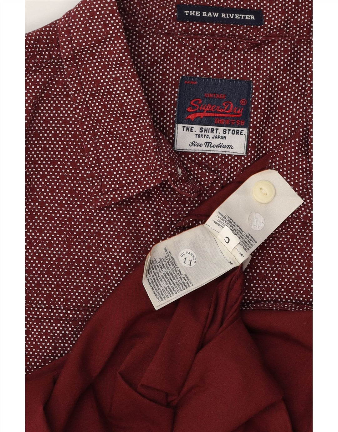SUPERDRY Mens Shirt Medium Burgundy Spotted Cotton