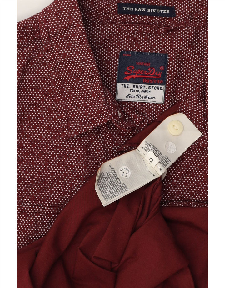 SUPERDRY Mens Shirt Medium Burgundy Spotted Cotton