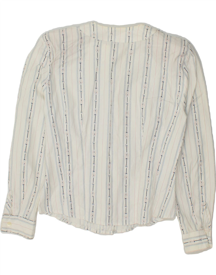 VINTAGE Womens Shirt Blouse UK 12 Medium White Striped Cotton