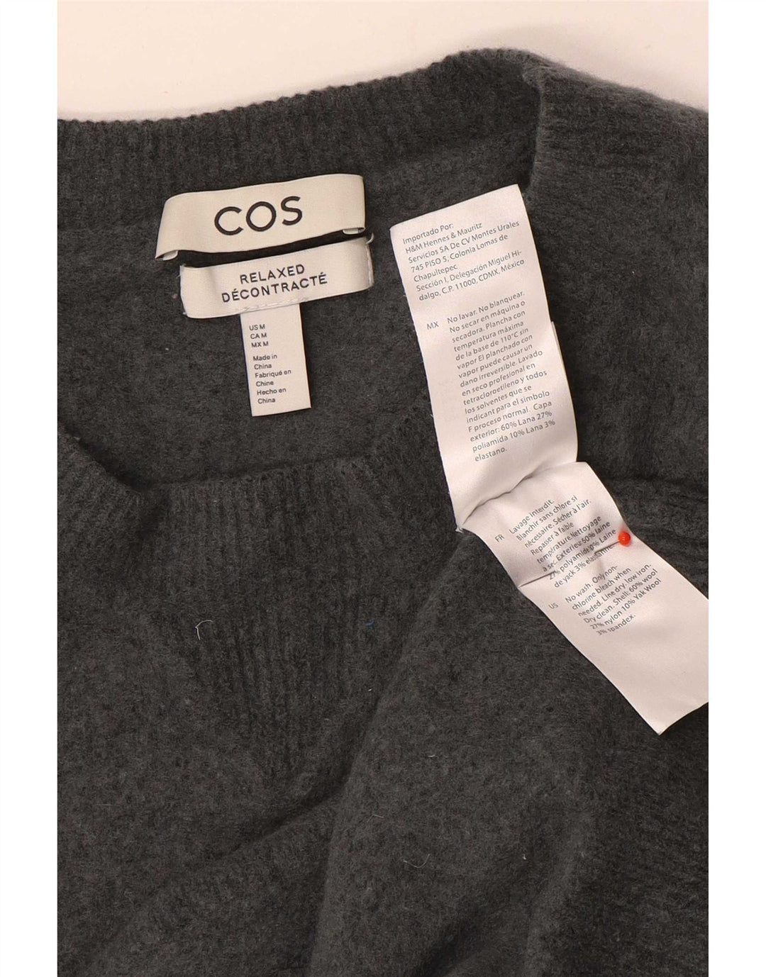 Cos Womens Relaxed Fit Crew Neck Jumper Sweater UK 14 Medium Grey