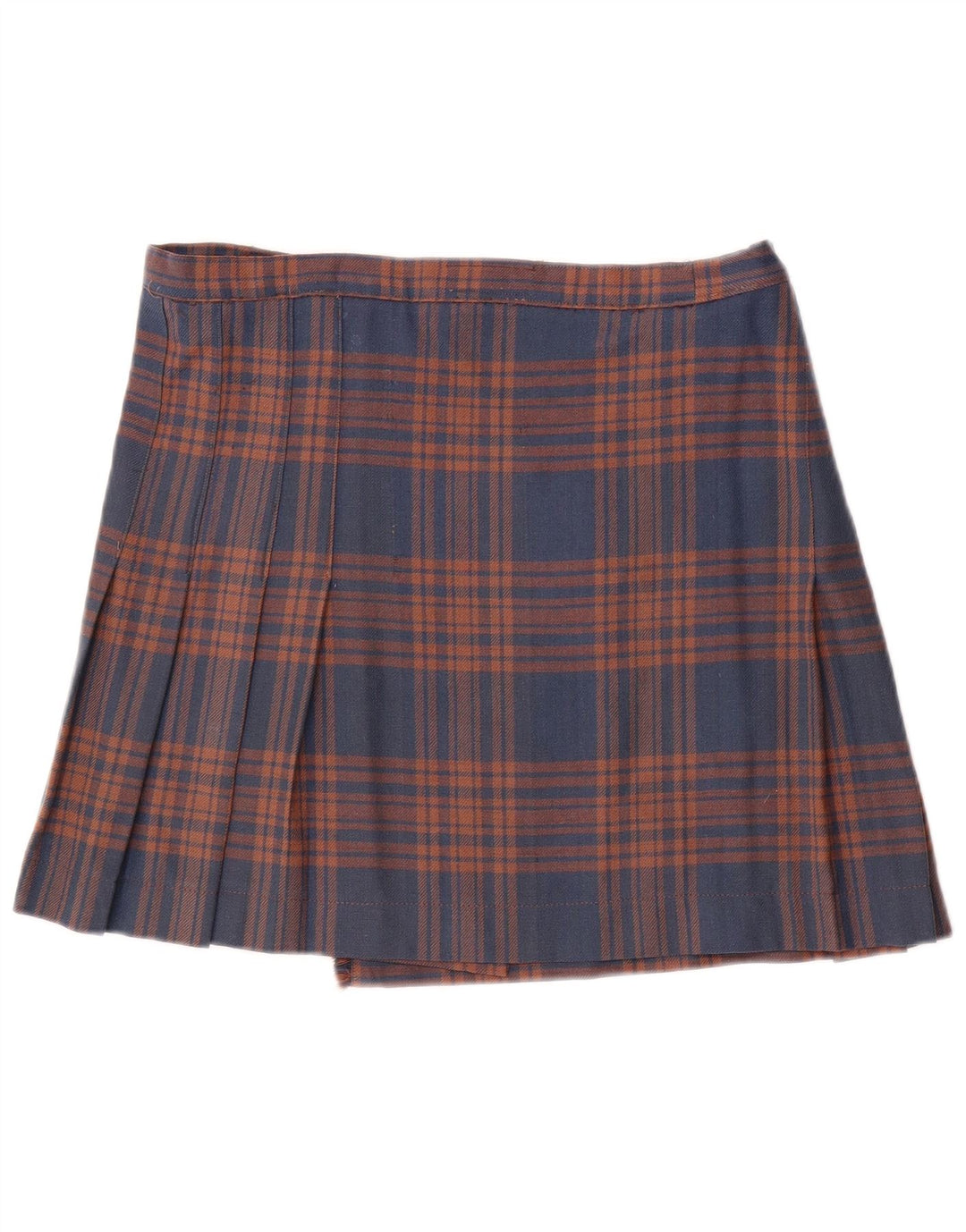 Vintage Womens Pleated Wrap Skirt W32 Large Navy Blue Check