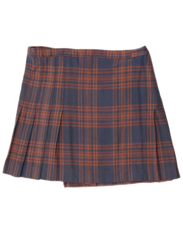 Gonna a portafoglio a pieghe vintage da donna W32 grande motivo a quadri blu navy