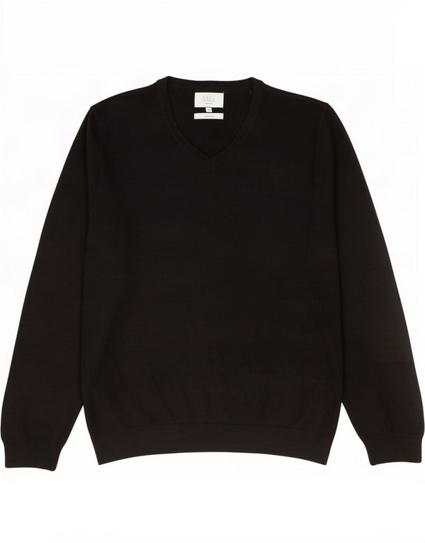 Marks & Spencer Mens Regular Fit V-Neck Jumper Sweater XL Black Cashmere