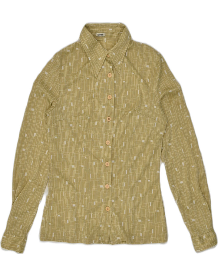 ONYX Womens Shirt UK 4 XS Khaki Geometric Polyester | Vintage Onyx | Thrift | Second-Hand Onyx | Used Clothing | Messina Hembry 