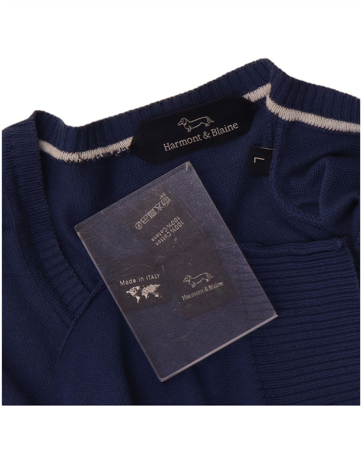 Harmont & Blaine Mens V-Neck Jumper Sweater Large Blue