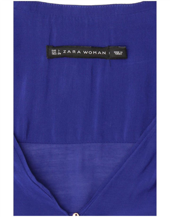 ZARA Womens Long Sleeve Blouse Top UK 14 Large Blue Viscose