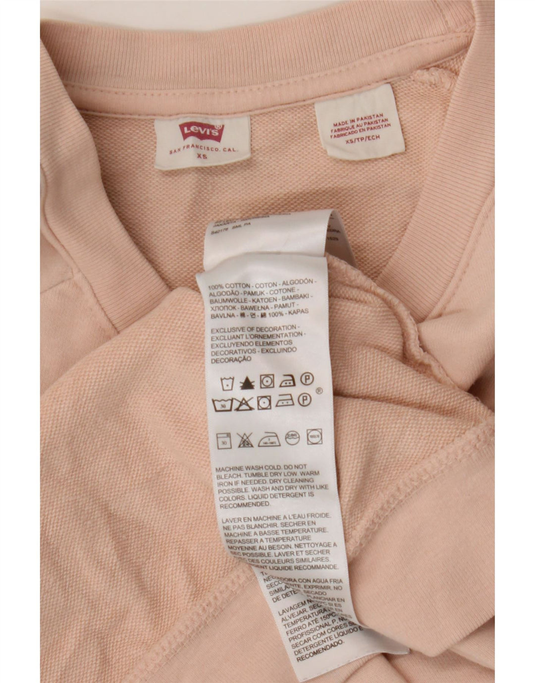 LEVI'S Womens Oversized Sweatshirt Jumper UK 6 XS Pink Cotton Vintage Levi's and Second-Hand Levi's from Messina Hembry 