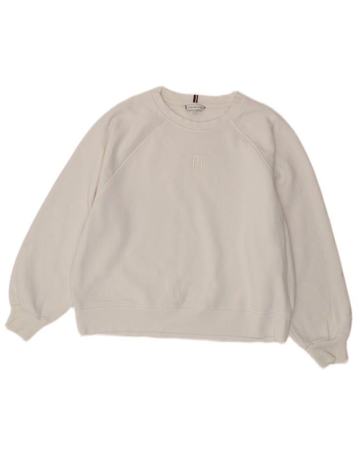TOMMY HILFIGER Womens Oversized Sweatshirt Jumper UK 16 Large White Cotton