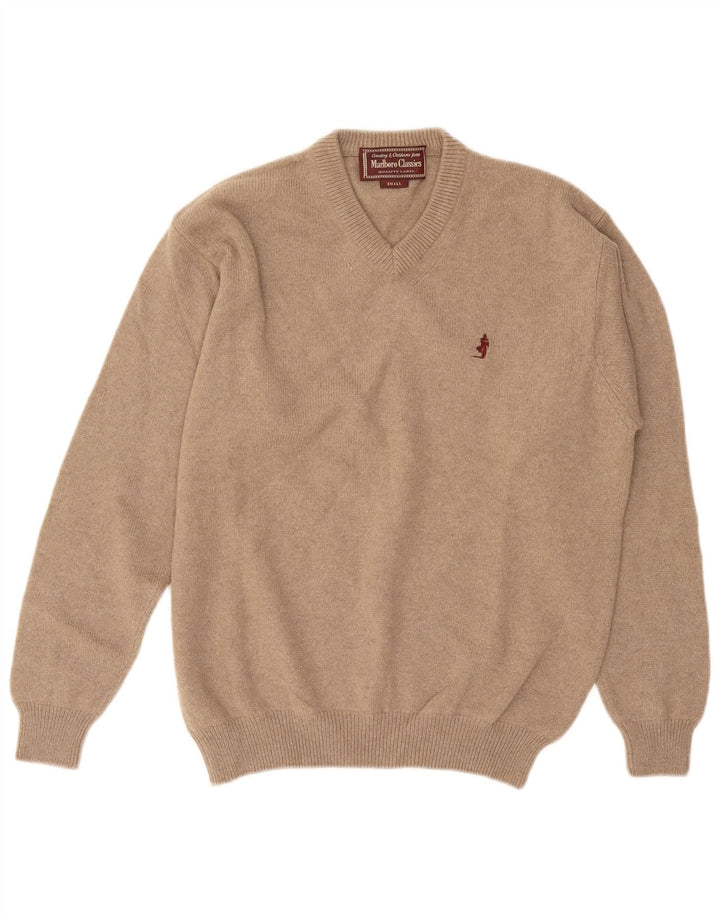 Marlboro Classics Mens V-Neck Jumper Sweater Small Beige Wool
