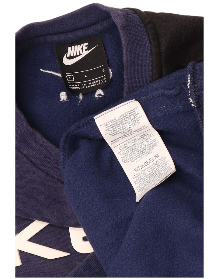 Nike Mens Graphic Sweatshirt Jumper Large Navy Blue Colourblock Cotton