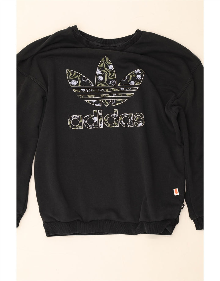 ADIDAS Womens Oversized Graphic Sweatshirt Jumper UK 8 Small Navy Blue Vintage Adidas and Second-Hand Adidas from Messina Hembry 