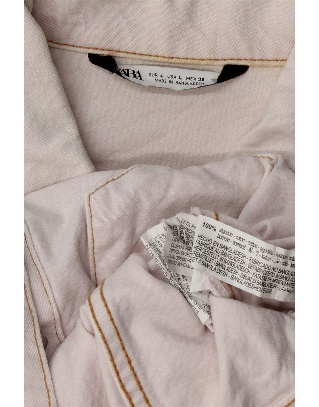 Zara Womens Crop Denim Jacket UK 16 Large Pink Cotton