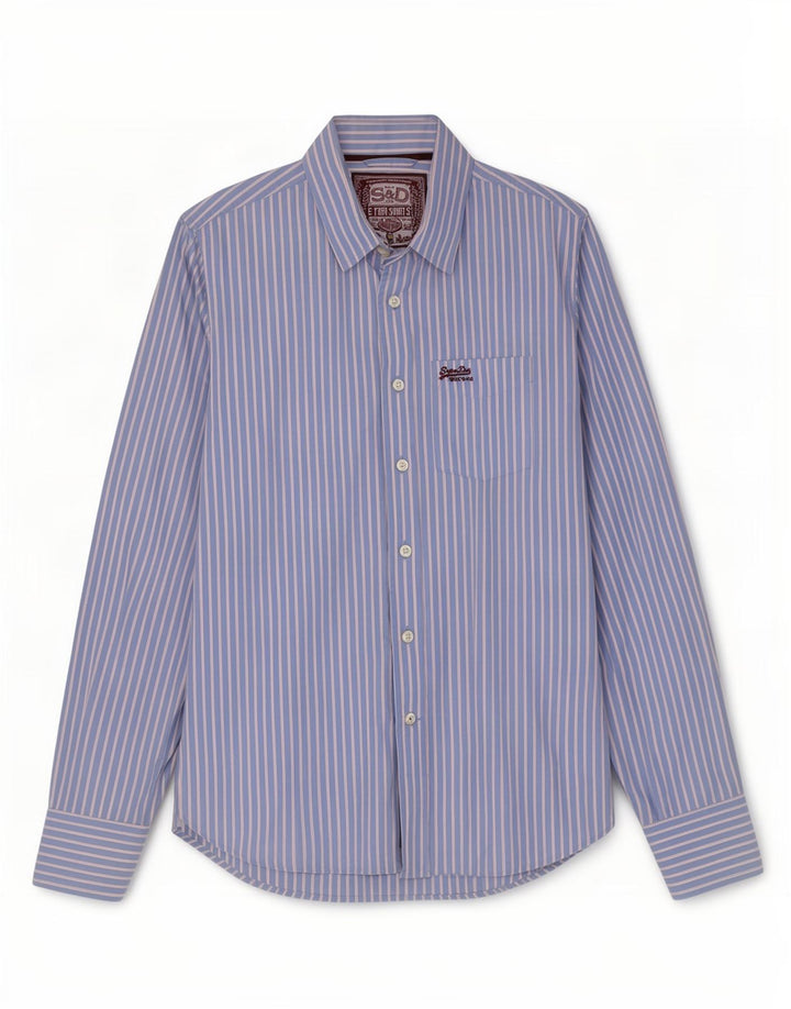 Camicia da uomo Superdry Large in cotone gessato blu