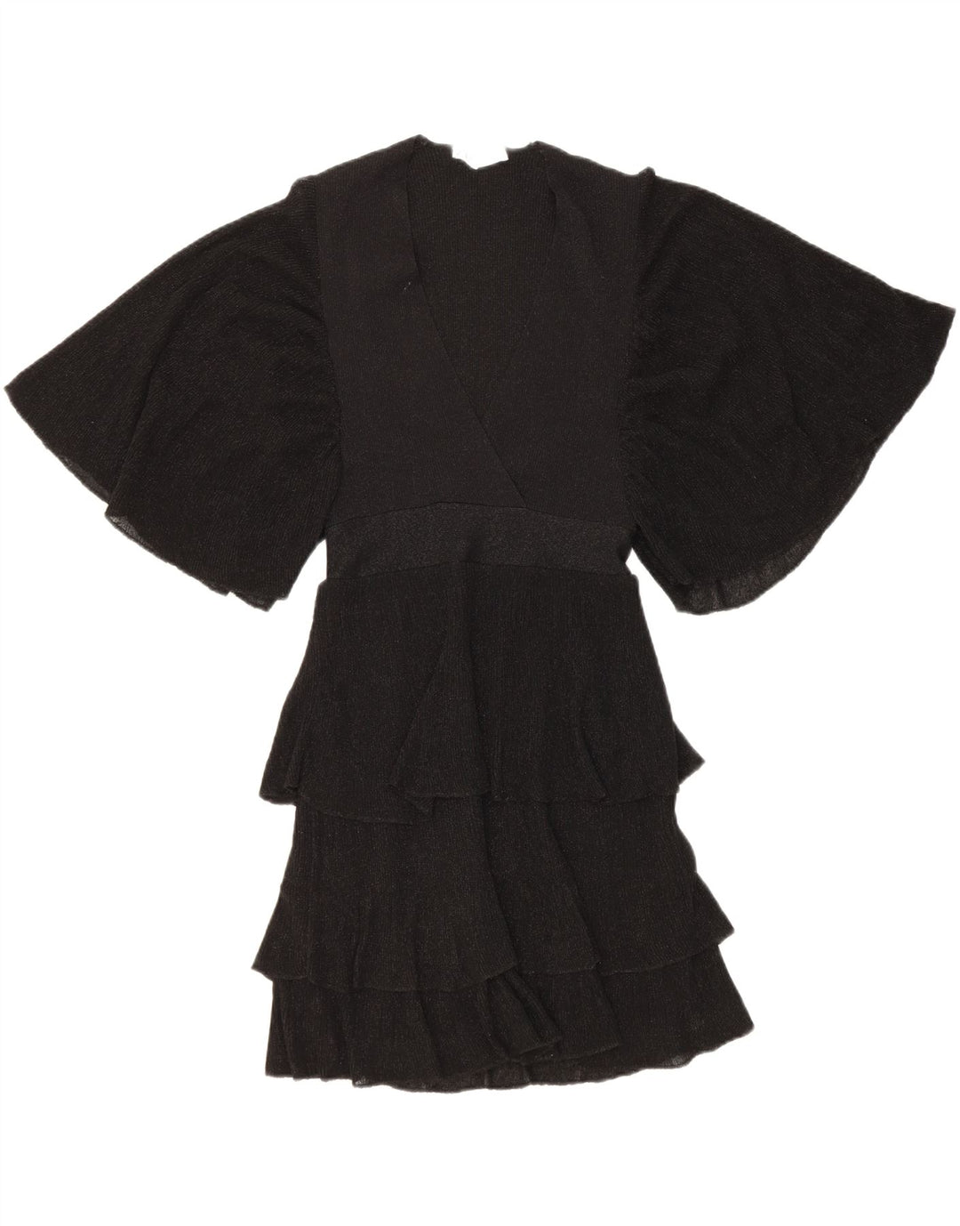 ZARA Womens Batwing Tiered Dress UK 10 Small Black Flecked Polyester Vintage Zara and Second-Hand Zara from Messina Hembry 