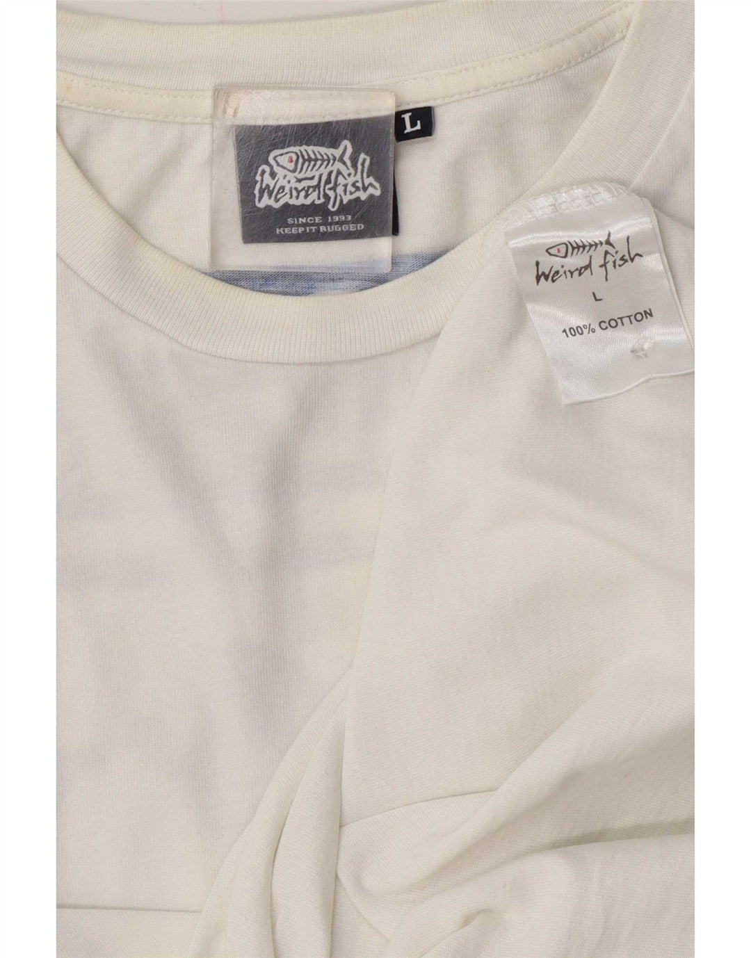Weird Fish Herre Grafisk T-Shirt Top Stor Hvid Bomuld