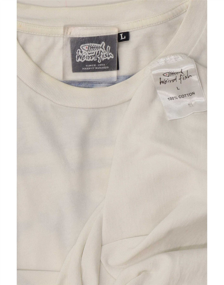 Weird Fish Herre Grafisk T-Shirt Top Stor Hvid Bomuld