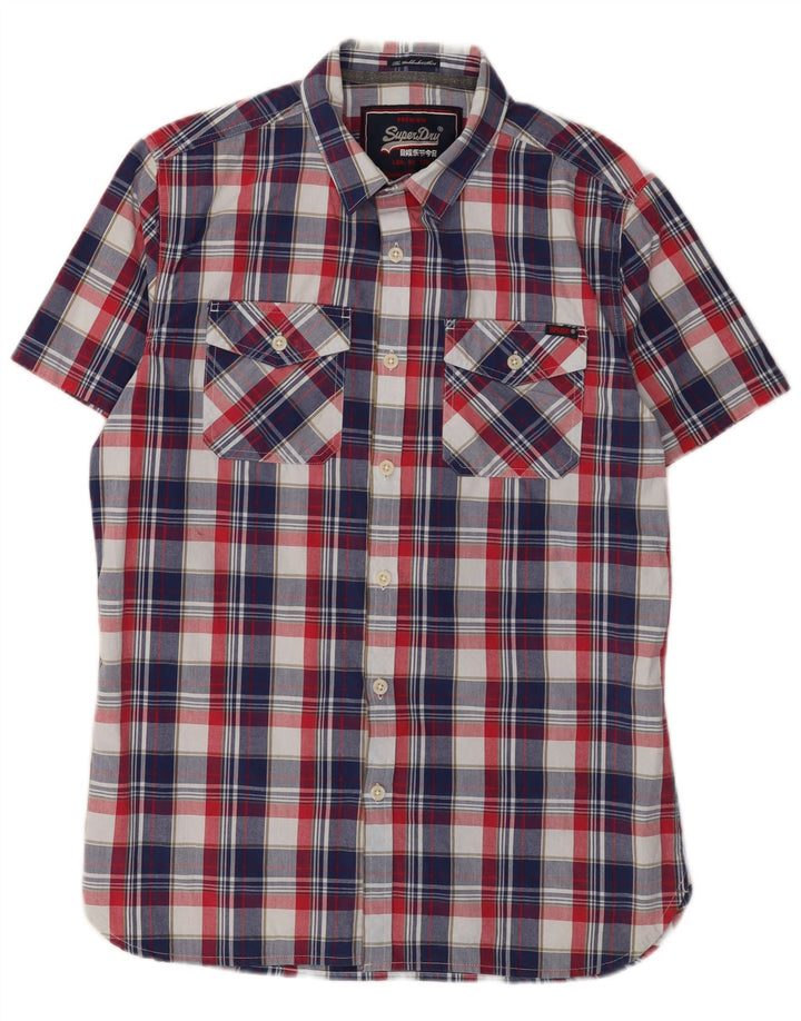 SUPERDRY Męska koszula z krótkim rękawem, duża, wielobarwna, bawełniana krata