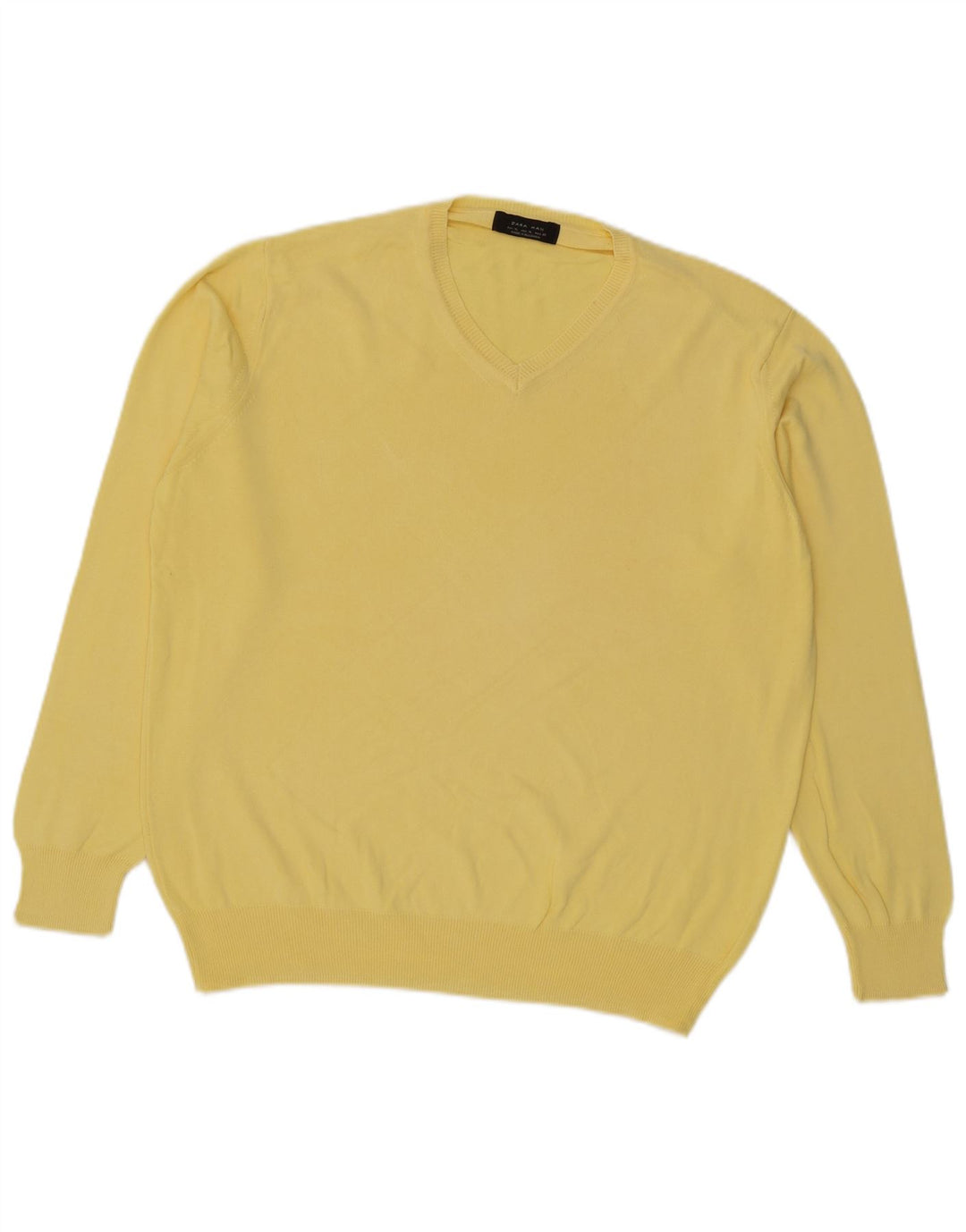 Zara Mens V-Neck Jumper Sweater XL Yellow