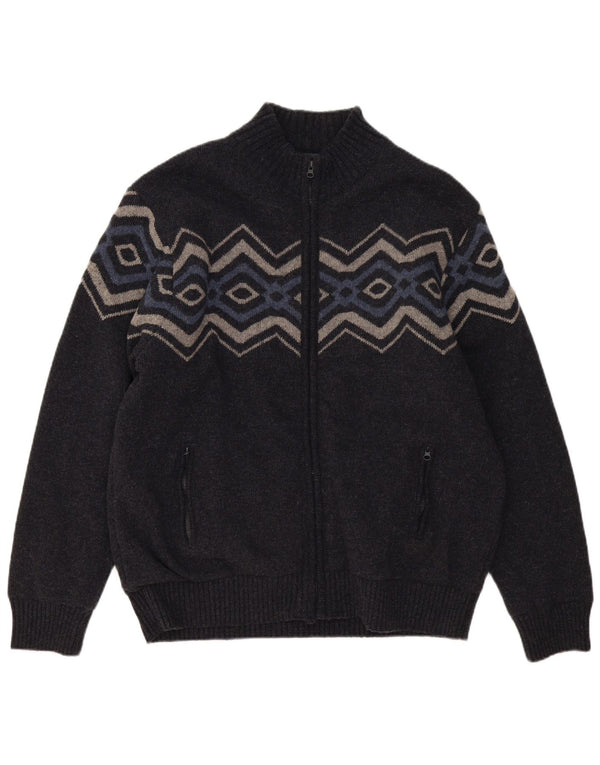 Atlas For Men Pulover Cardigan cu fermoar complet pentru bărbați 3XL Lână geometrică gri