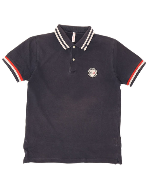 Sun68 Mens Polo Shirt Small Navy Blue Striped Cotton