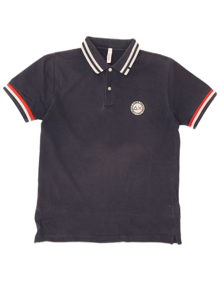Sun68 Mens Polo Shirt Small Navy Blue Striped Cotton