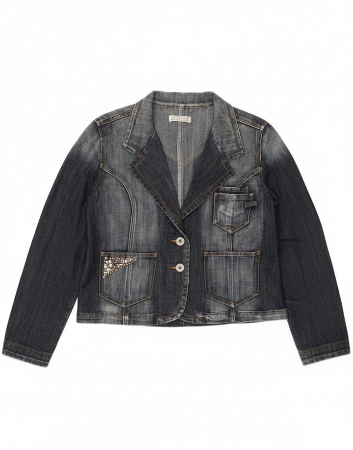 Vintage Womens 2 Button Denim Blazer Jacket UK 14 Medium Navy Blue