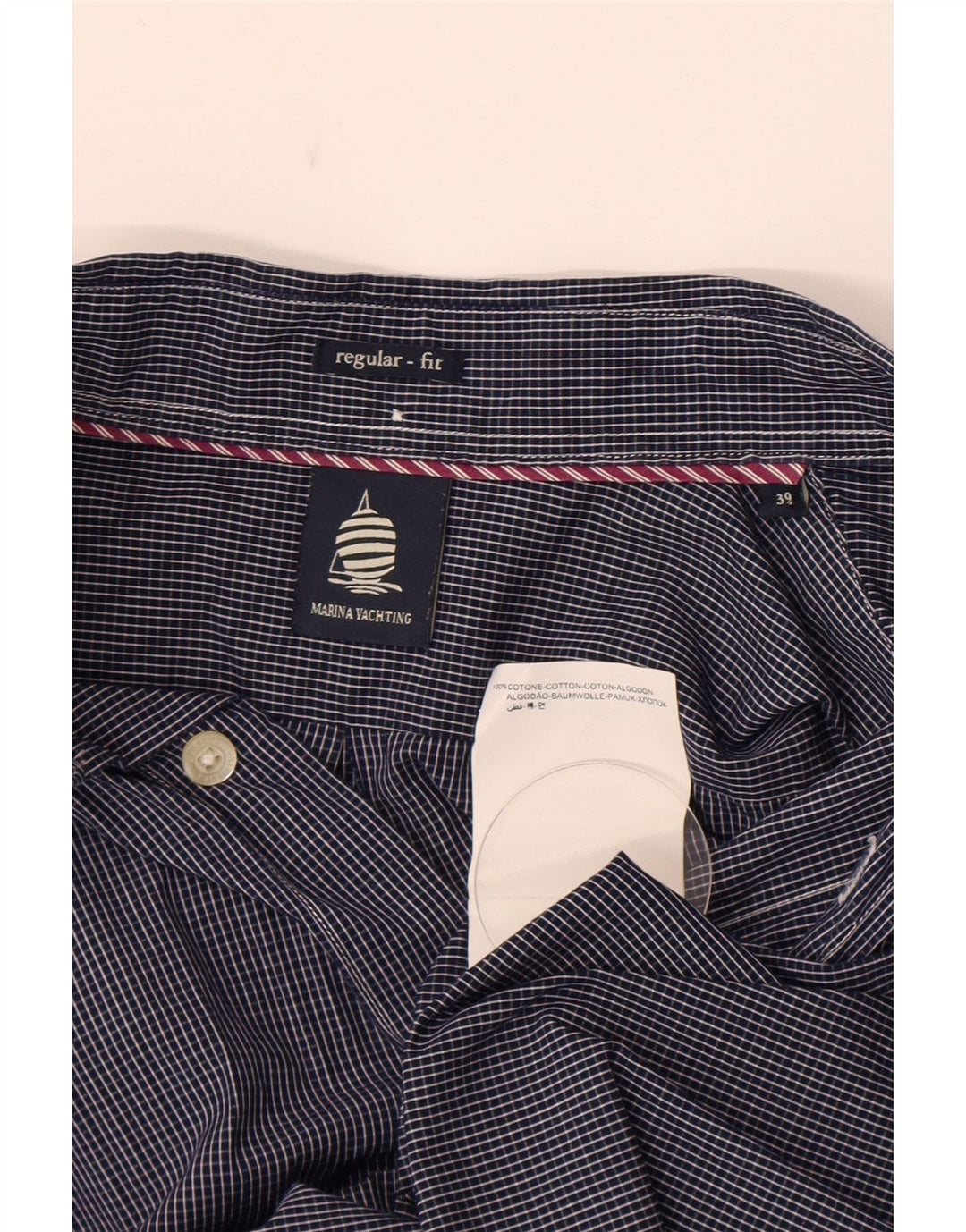 Marina Yachting Mens Regular Fit Shirt Size 39 Medium Navy Blue Check
