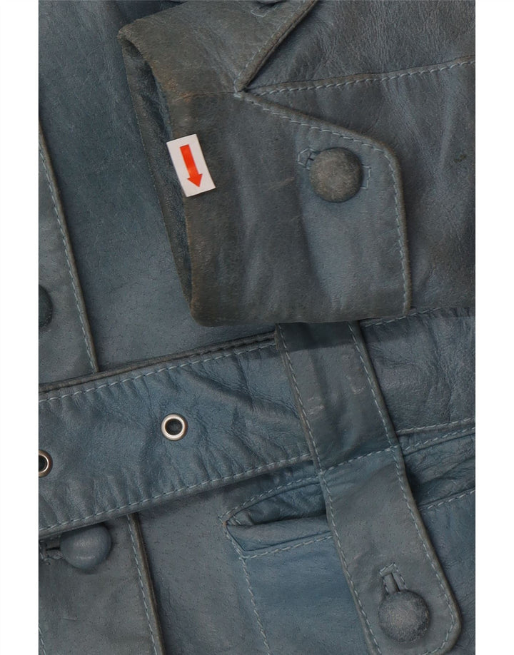VINTAGE Womens Leather Jacket UK 12 Medium Blue