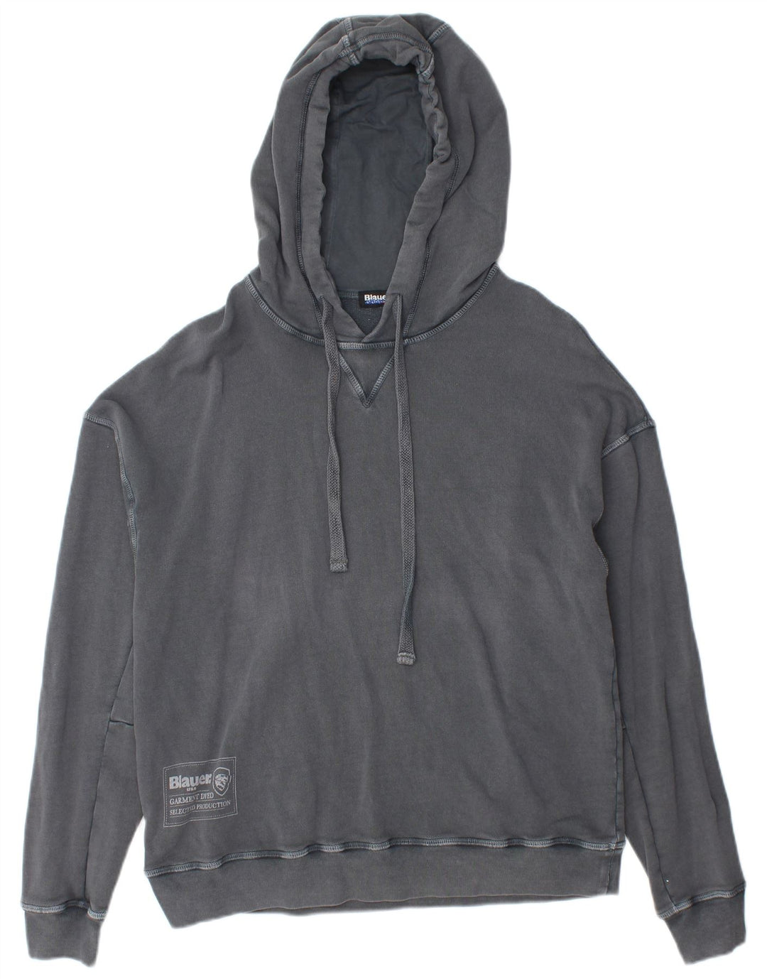 BLAUER Mens Hoodie Jumper Small Grey Cotton