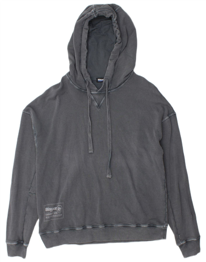 BLAUER Mens Hoodie Jumper Small Grey Cotton