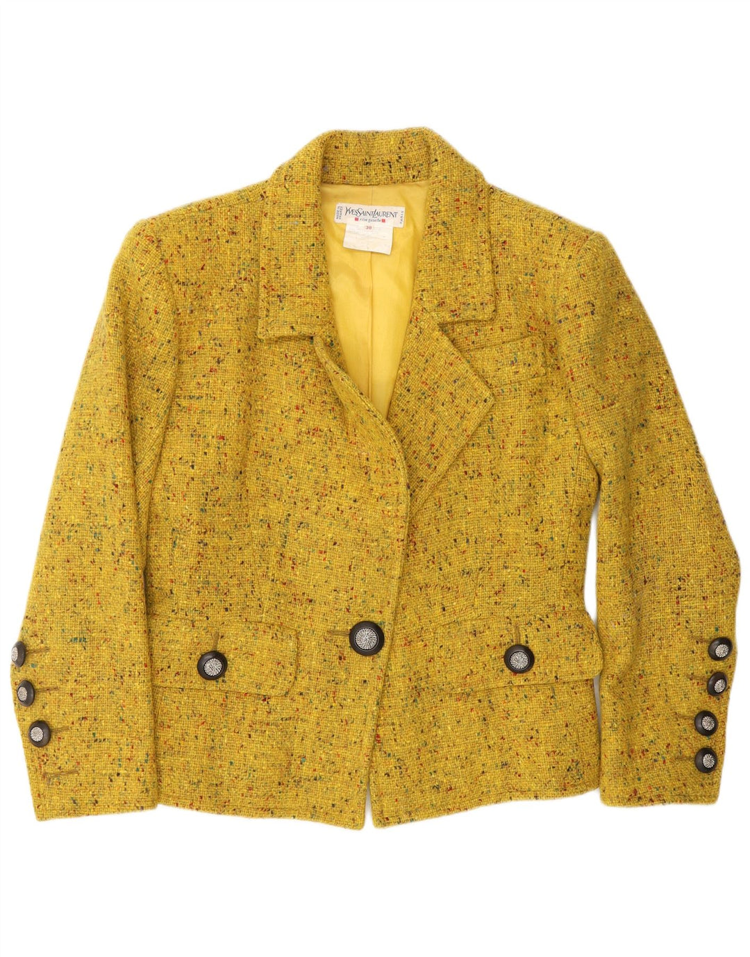 Yves Saint Laurent Damen Blazer Jacke EU 38 Mittelgelb gefleckt