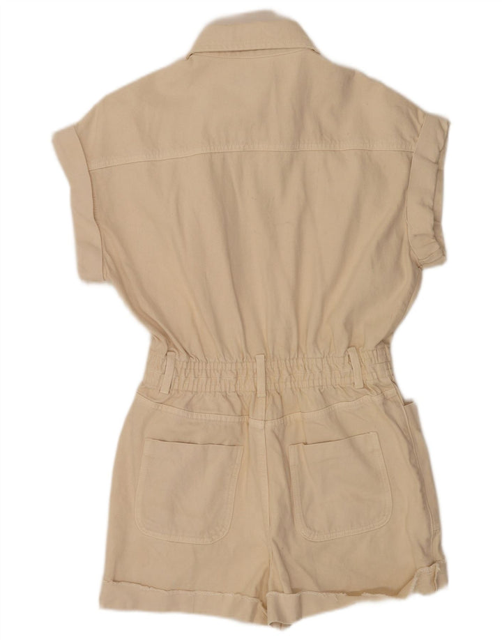 Zara Womens Denim Playsuit UK 14 Medium Beige