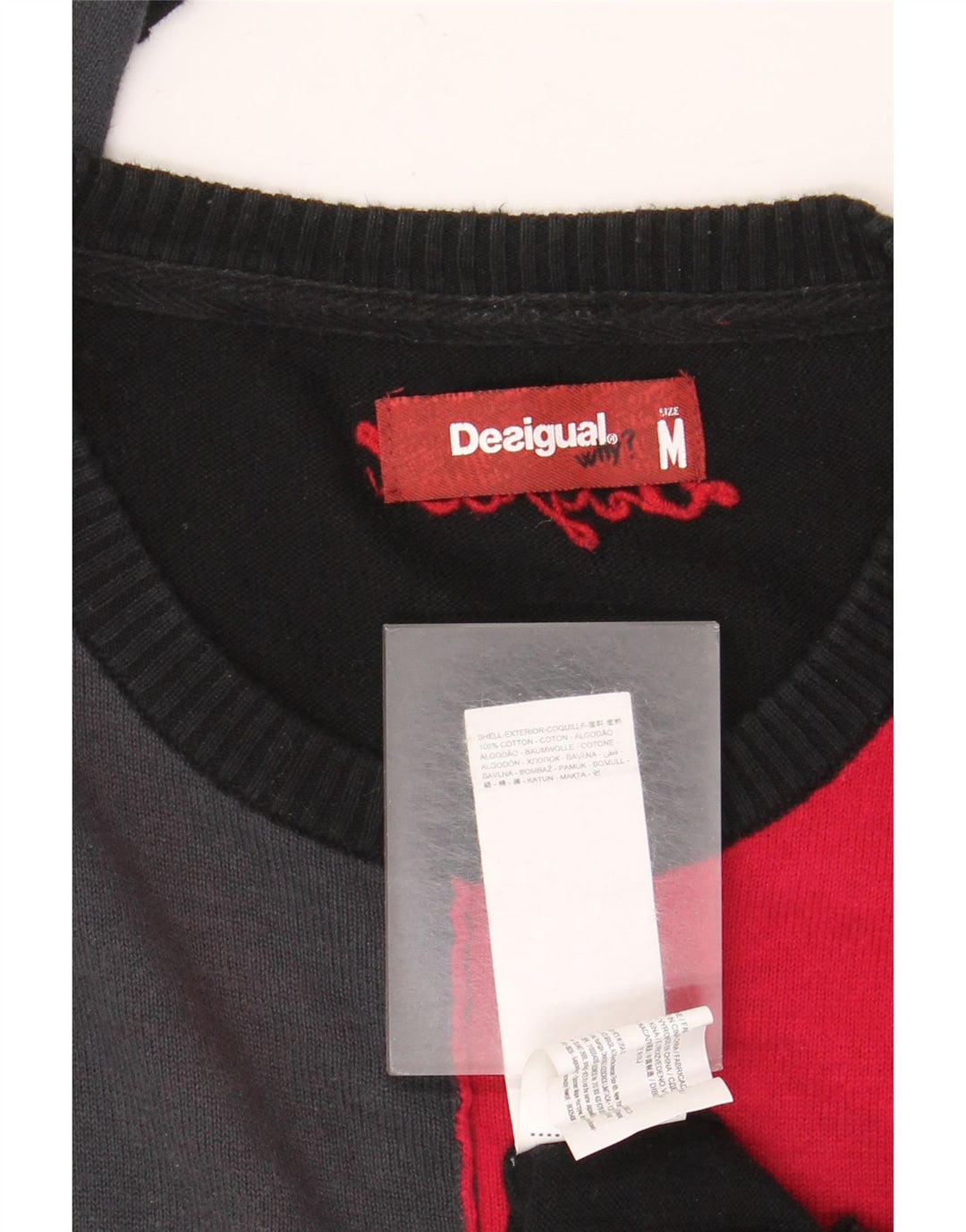 Desigual Mens Crew Neck Jumper Sweater Medium Black Colourblock Cotton