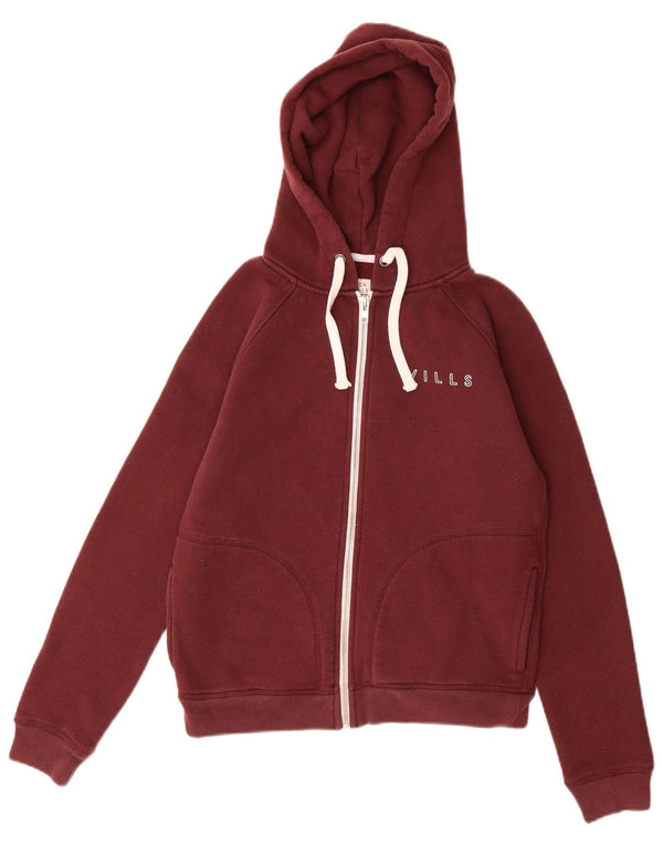 Jack Wills Suéter con capucha y cremallera para mujer UK 8 Small Borgoña Algodón
