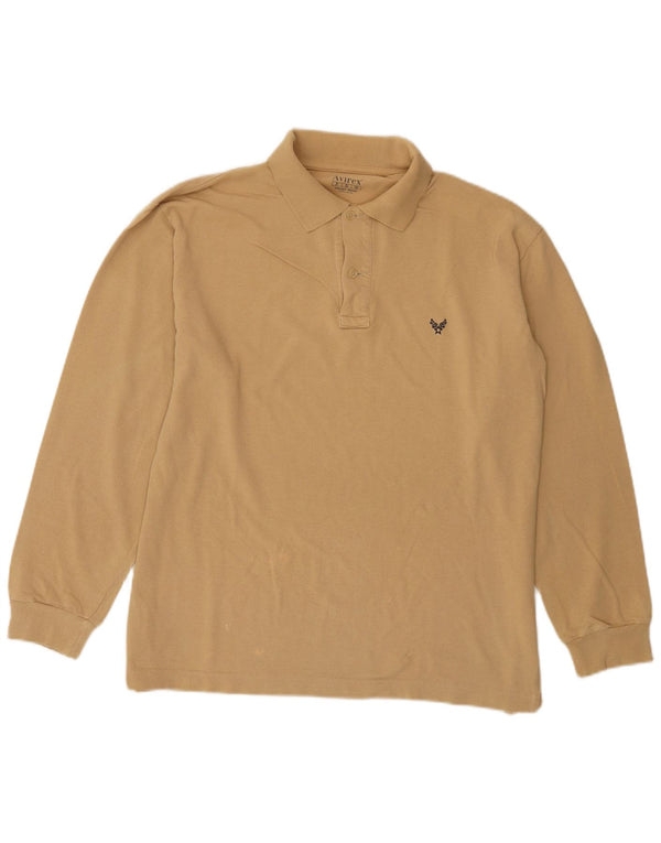 Avirex Mens Long Sleeve Polo Shirt Large Beige Cotton