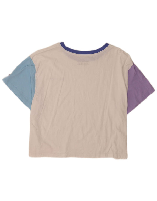 Champion Womens Crop Graphic T-Shirt Top UK 20 2XL White Colourblock Cotton