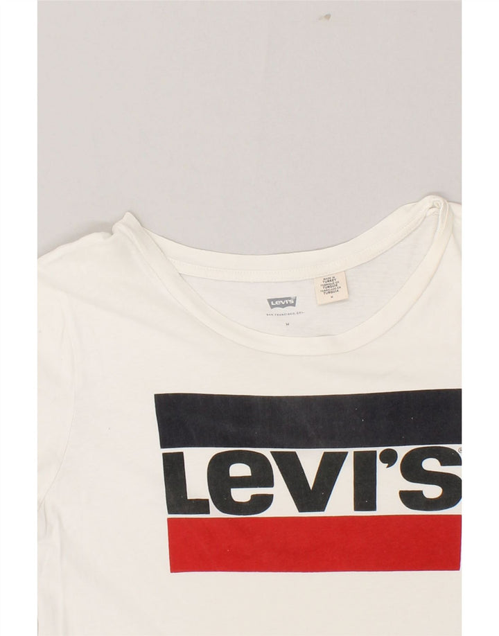 LEVI'S Womens Graphic T-Shirt Top UK 14 Medium White Cotton Vintage Levi's and Second-Hand Levi's from Messina Hembry 