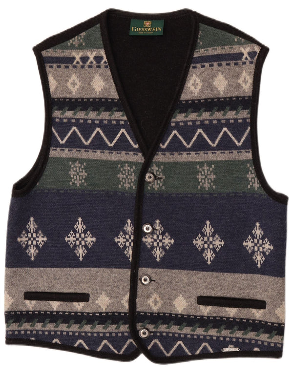 Giesswein Mens Sleeveless Cardigan Sweater EU 58 2XL Navy Blue Fair Isle