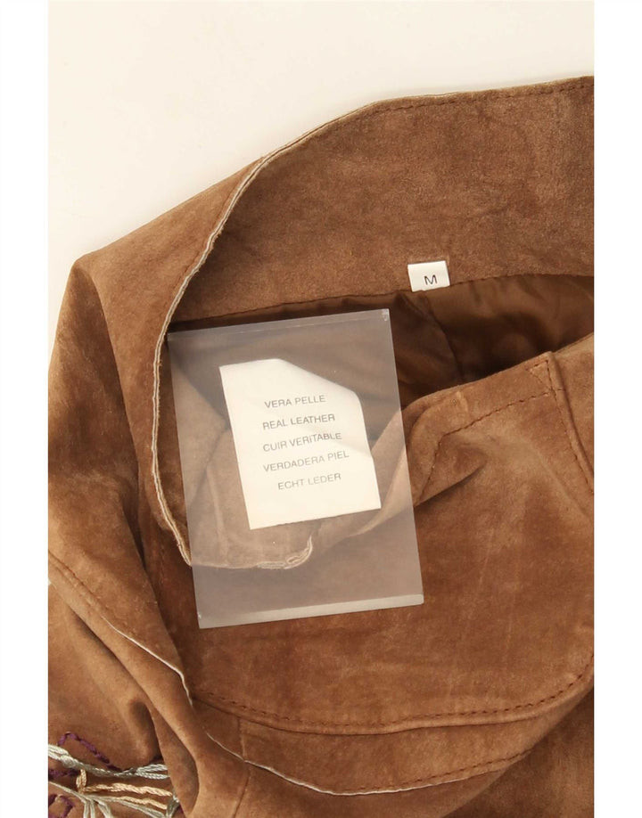 Pantaloni vintage in pelle scamosciata bootcut da donna medi W30 L33 in pelle marrone