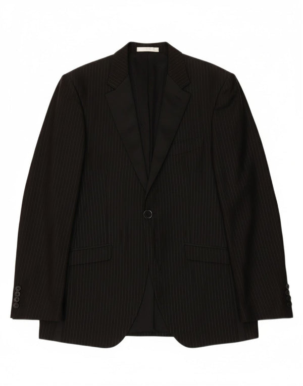 CARLO PIGNATELLI Mens 1 Button Blazer Jacket IT 52 XL Black Pinstripe