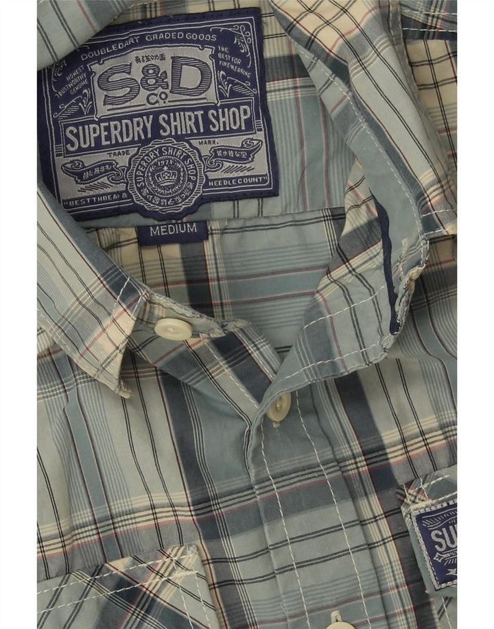 Мужская рубашка Superdry, хлопковая синяя клетка среднего размера