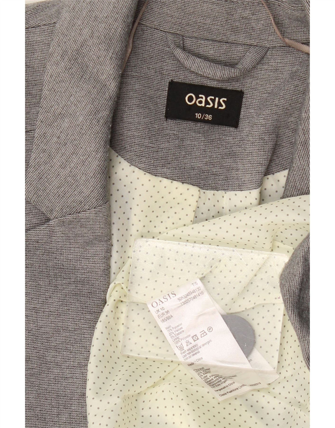 OASIS Γυναικείο Μπουφάν 1 Κουμπί Blazer UK 10 Small Grey Polyester